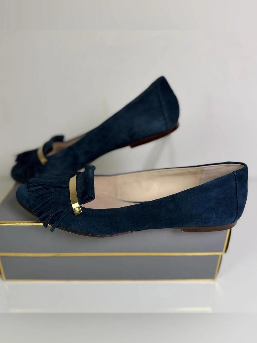 Louise et Cie Lo-Frieda Navy Blue Kidsuede Fringe Flats Loafers Women’s 10M